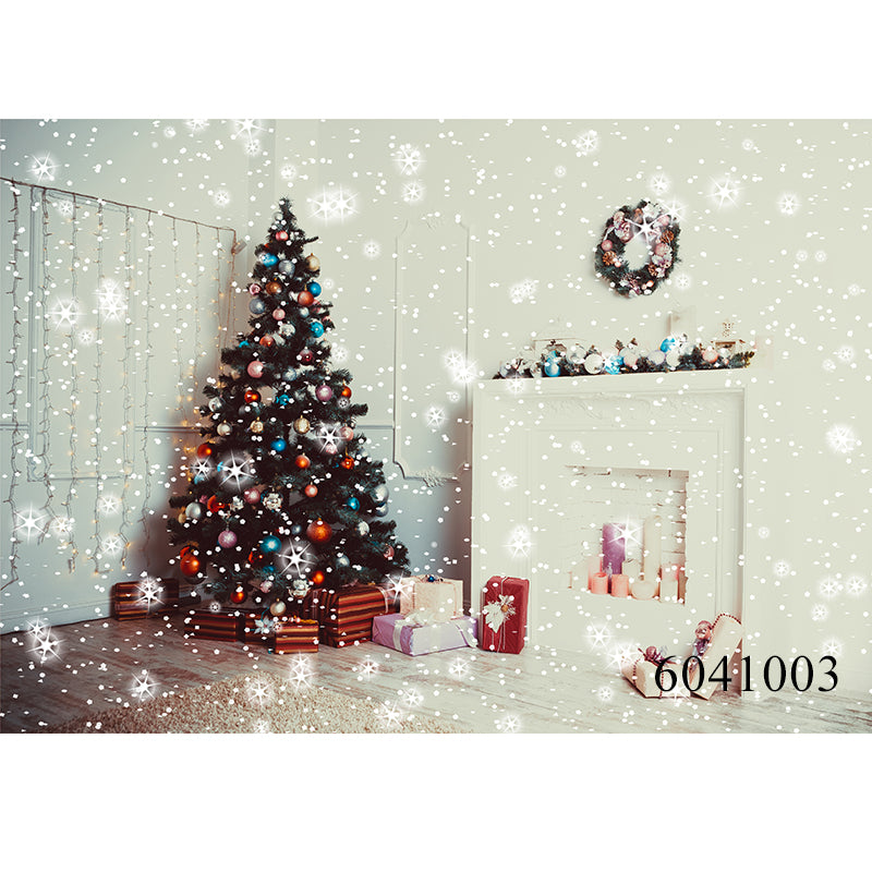 Christmas Tree Room Interior Photography Background Winter Fireplace Baby Holiday Party Home Decoration Photo Booth Backdrops