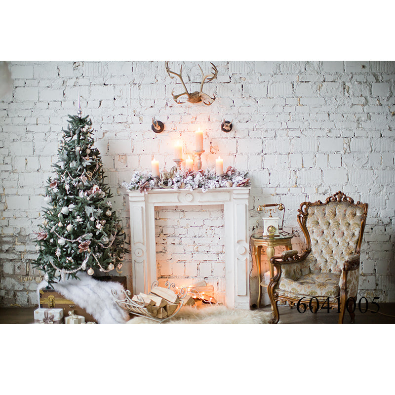 Christmas Tree Room Interior Photography Background Winter Fireplace Baby Holiday Party Home Decoration Photo Booth Backdrops