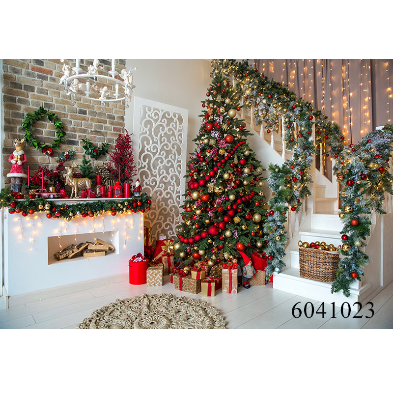 Christmas Tree Room Interior Photography Background Winter Fireplace Baby Holiday Party Home Decoration Photo Booth Backdrops