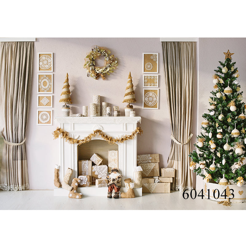 Christmas Tree Room Interior Photography Background Winter Fireplace Baby Holiday Party Home Decoration Photo Booth Backdrops