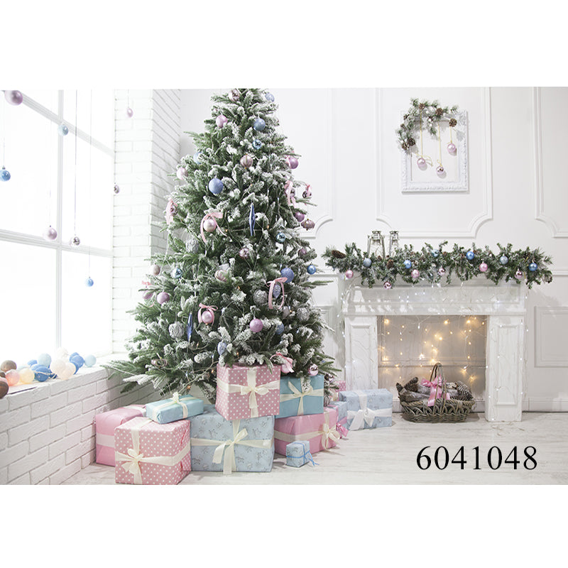 Christmas Tree Room Interior Photography Background Winter Fireplace Baby Holiday Party Home Decoration Photo Booth Backdrops