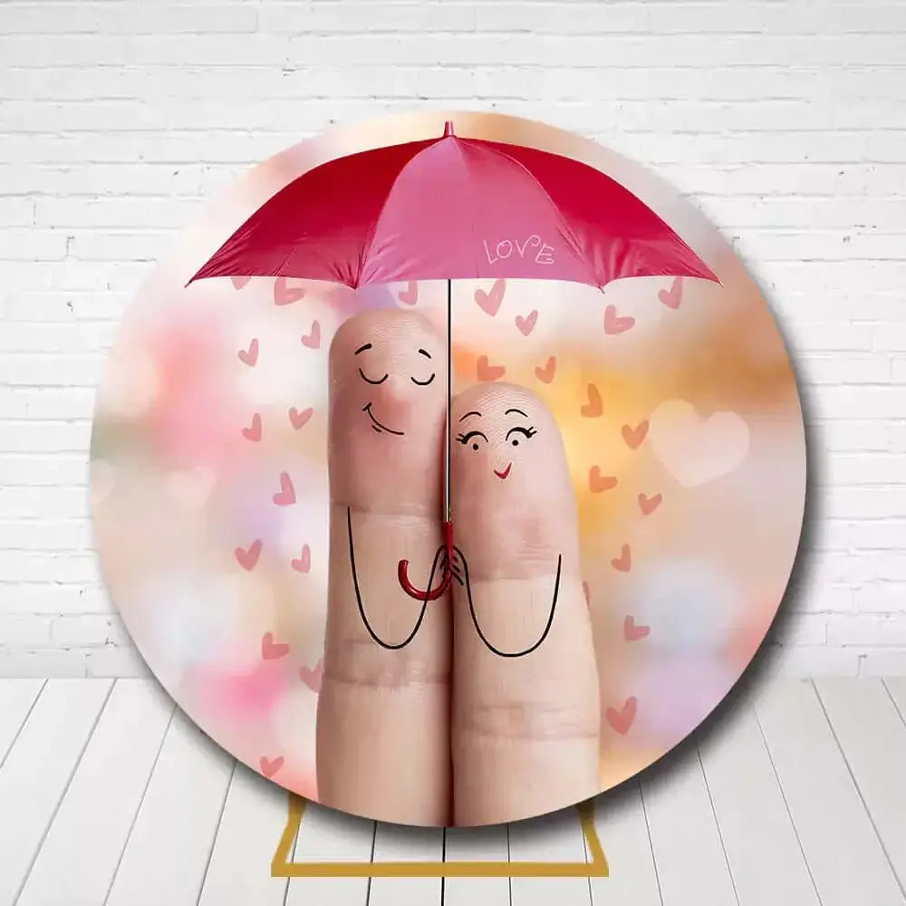 Valentine’s Day round backdrop featuring red umbrella and hearts