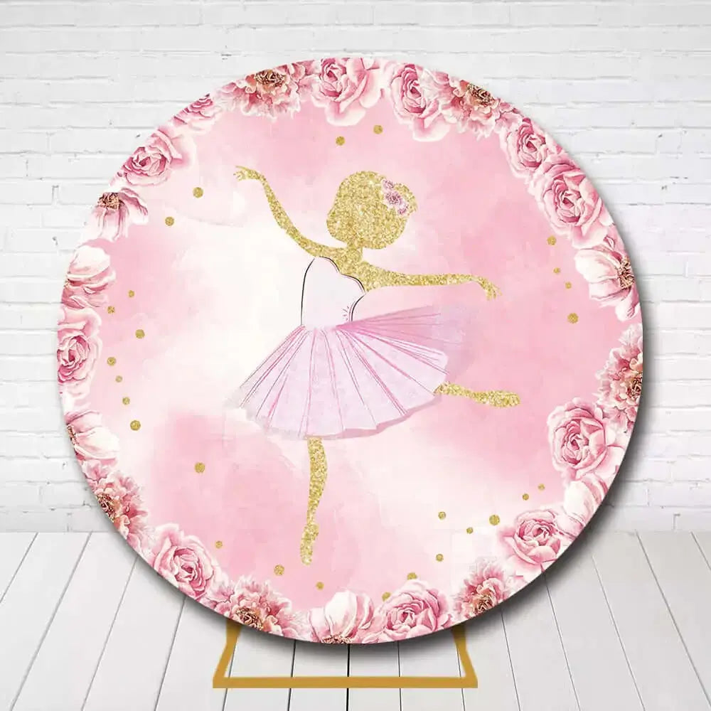 Ballerina theme round backdrop with roses and dancer silhouette for party decoration
