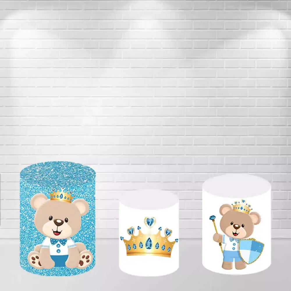 Bears Blue Striped Crown Glitter Cylinder Covers