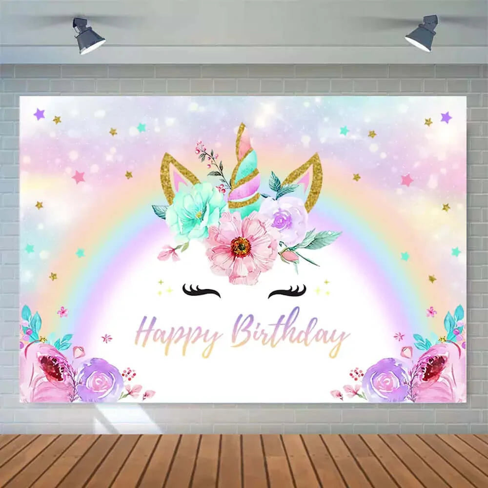 Bokeh Rainbow Flowers Unciron Photography Girls Baby Shower Backdrop