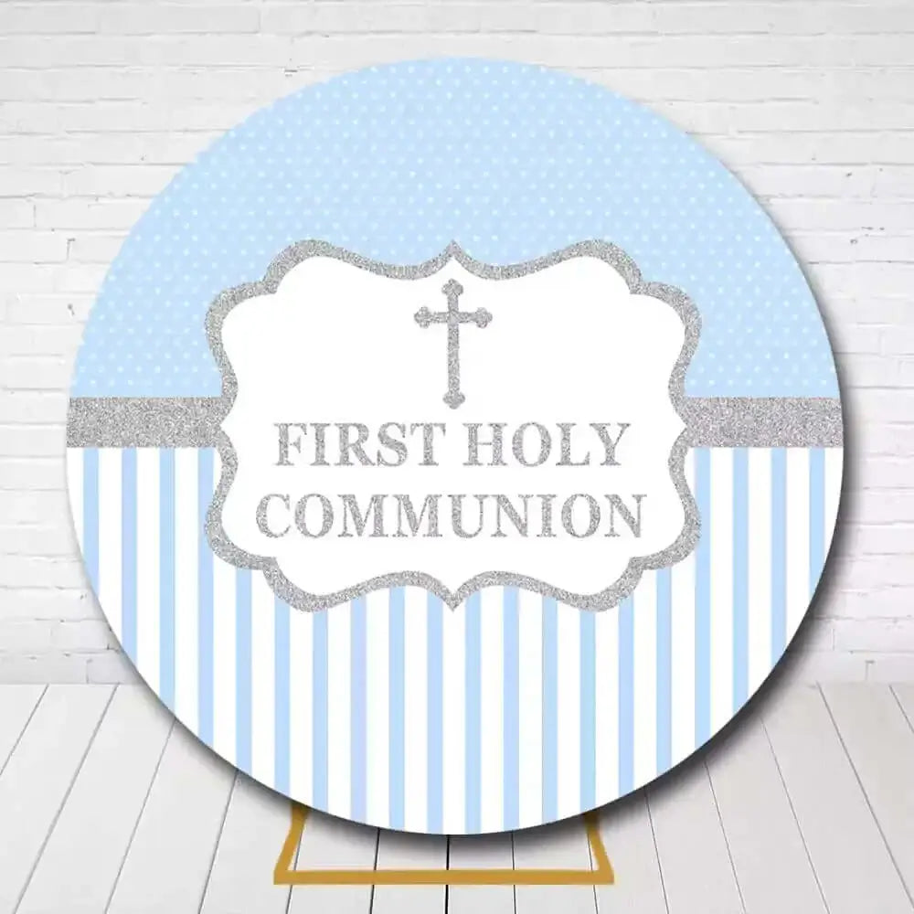 Round communion party background with stripes and polka dots