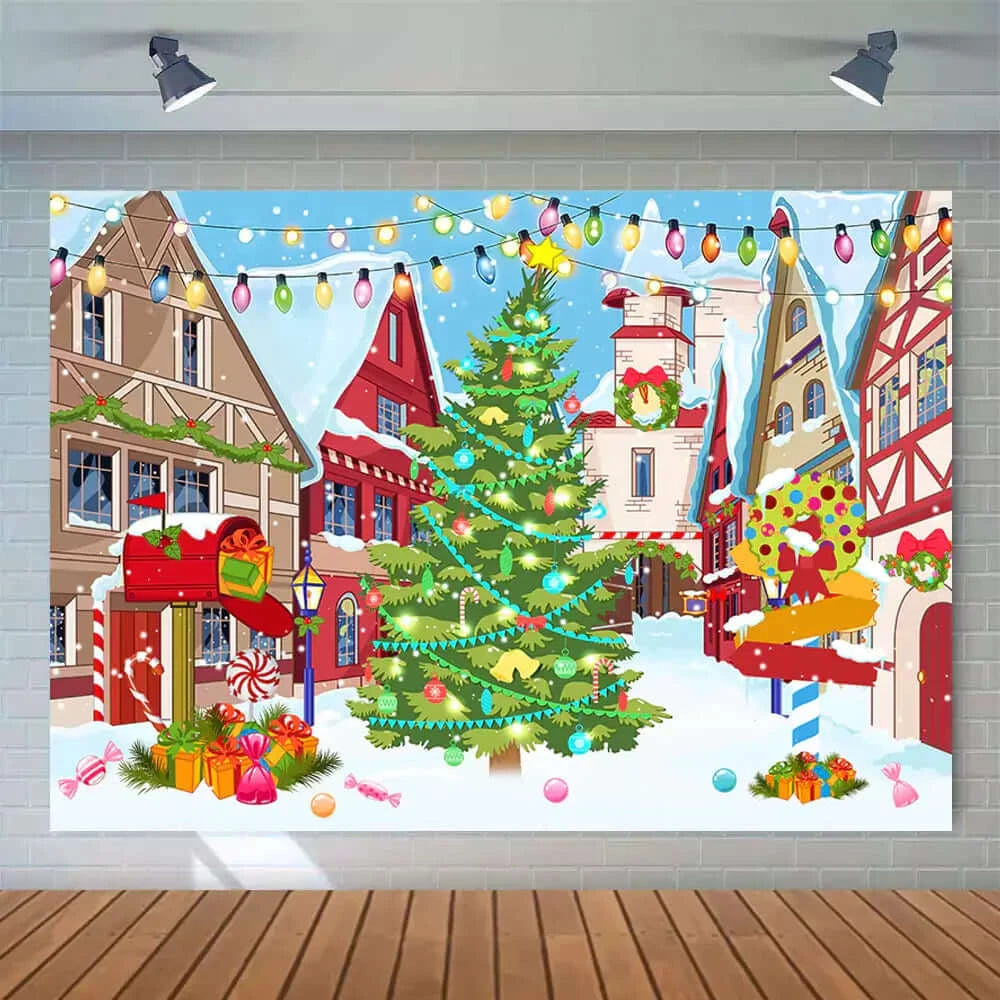 Cartoon Christmas Day Party Backdrop