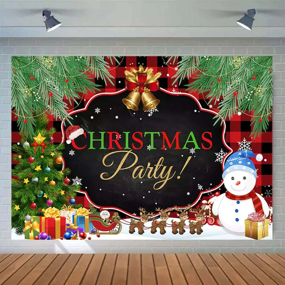 Cartoon Kids Christmas Tree Gift Snowman Photography Backdrop