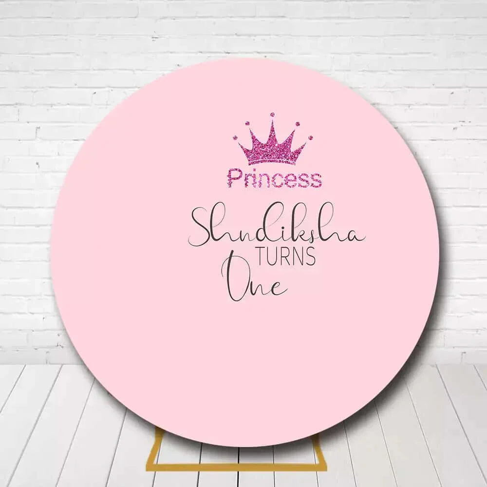 Personalized princess birthday circle backdrop with name and crown for first birthday