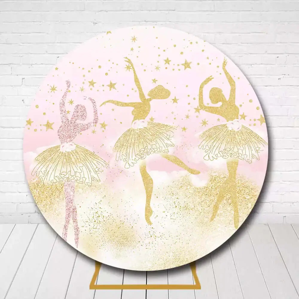 Elegant dance party circle backdrop featuring ballerinas, stars, and glitter