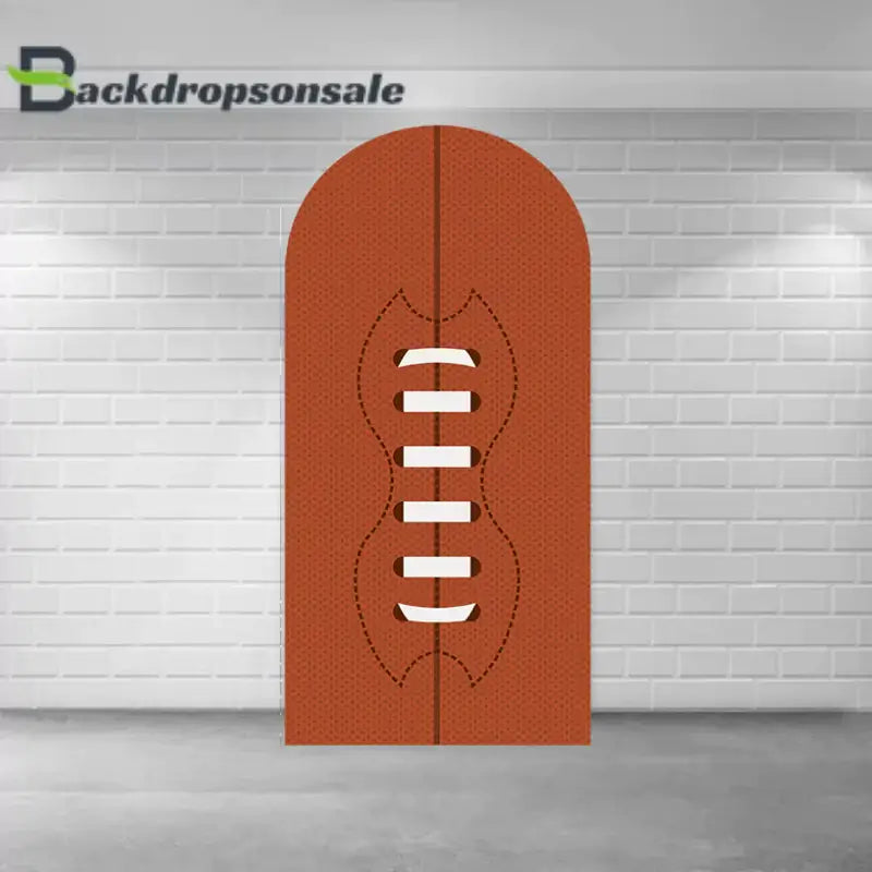 Brown football texture arch backdrop with white laces design for sports events