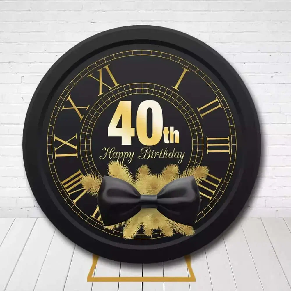 Elegant milestone birthday circle backdrop featuring Roman numerals and gold accents