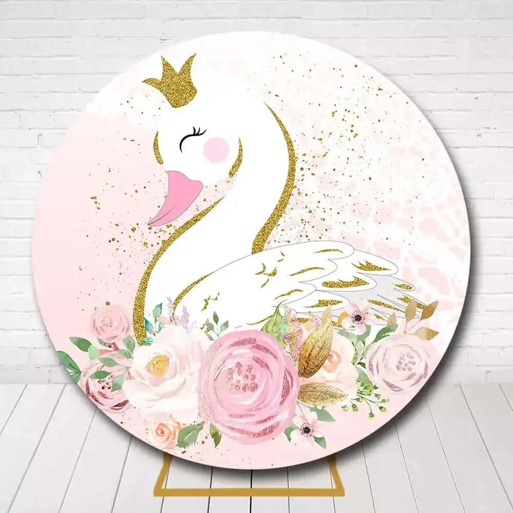 Princess swan circle backdrop with crown and roses for baby shower decoration