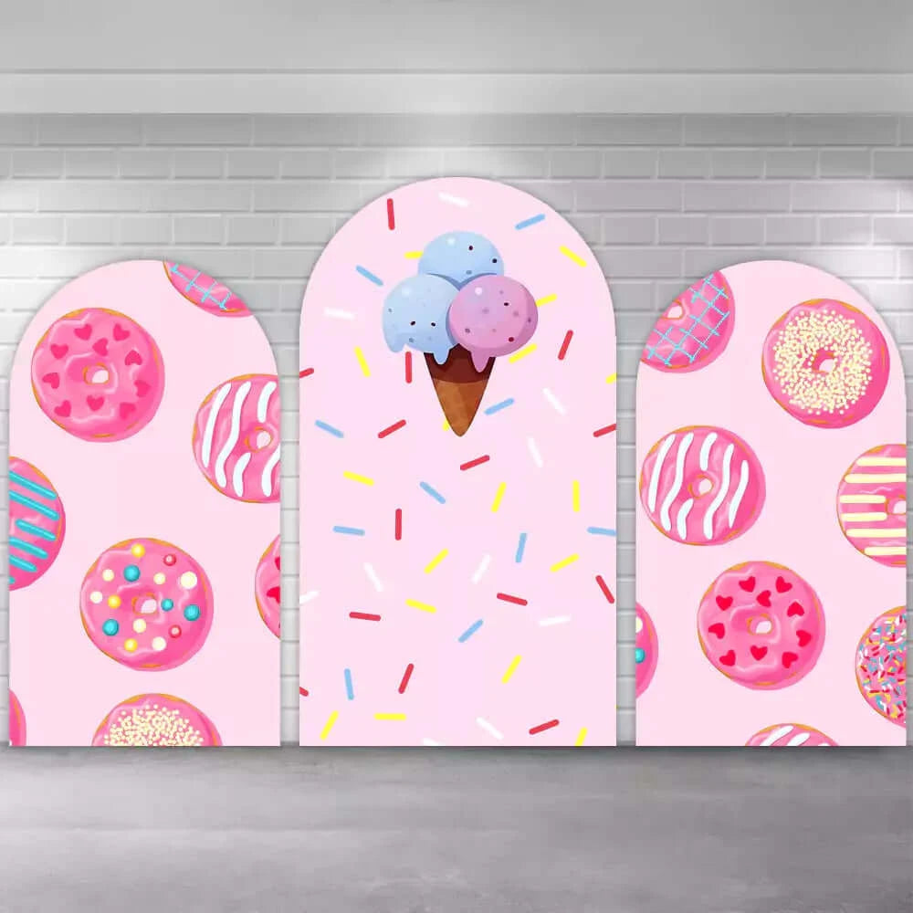Pink Ice Cream Candyland Donuts Girls Birthday Party Arch Backdrop Covers