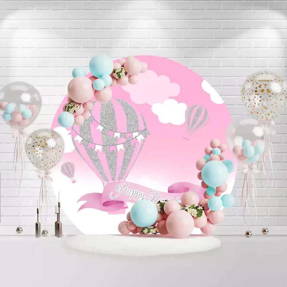 Pink Tone Hot Air Balloons Round Backdrop Cover