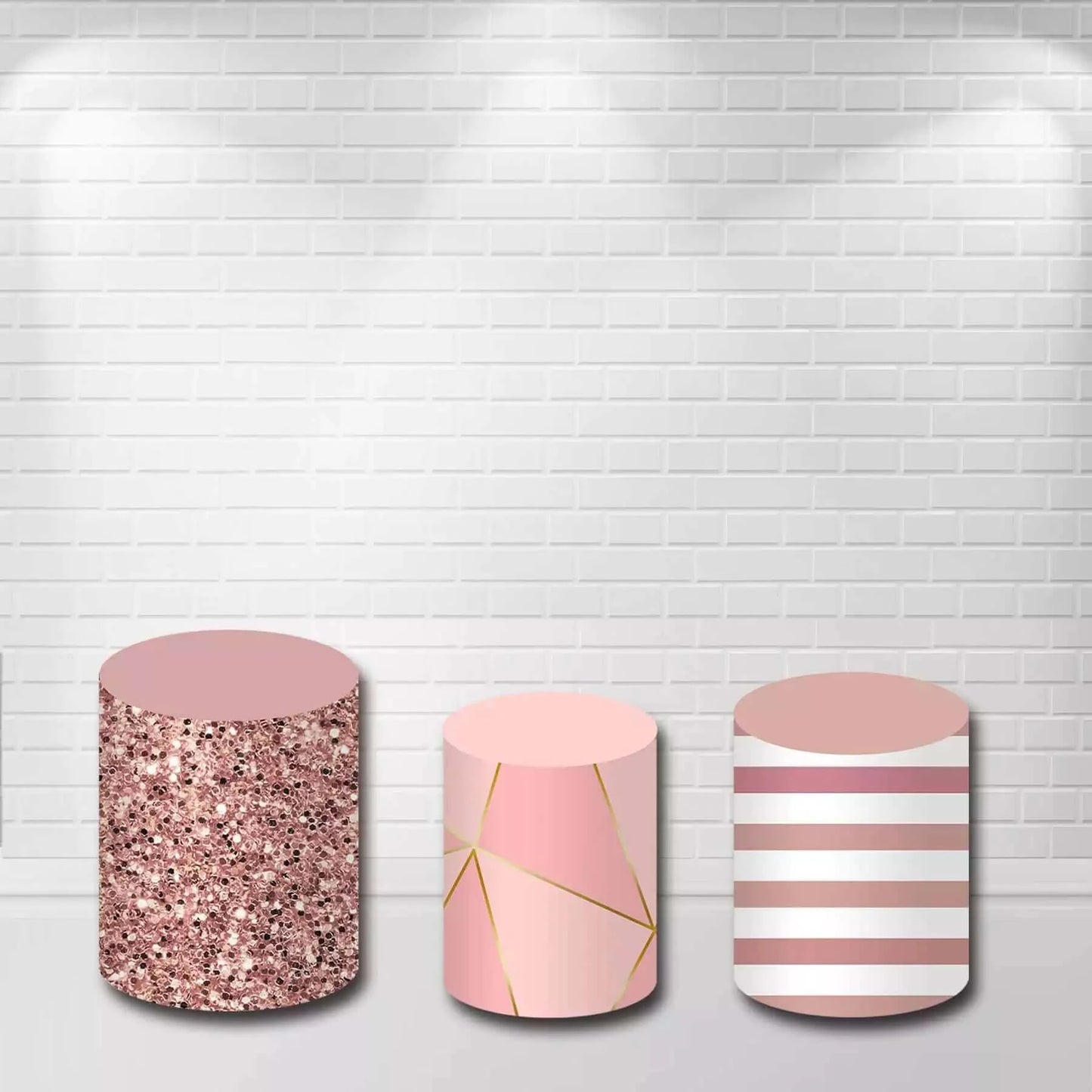 Rose Gold Geometry Glitter Striped Lady Woman Wedding Party Cylinder Covers Kits