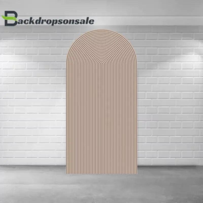 Right arch panel of the teddy bear baby shower backdrop set featuring a minimalist striped beige design.