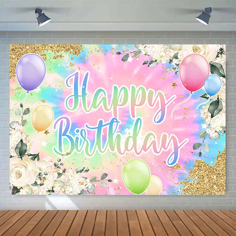 Tie Dye Flower Balloons Sweet Girls Birthday Photography Background
