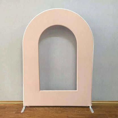 Hollow Space Arch Backdrop Stand with Pink Cover