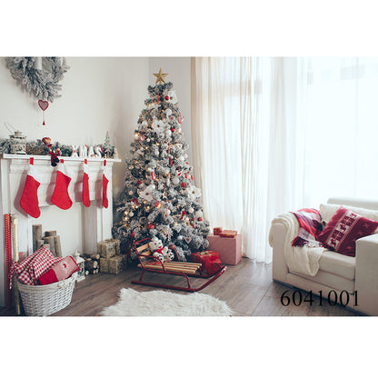Christmas Tree Room Interior Photography Background Winter Fireplace Baby Holiday Party Home Decoration Photo Booth Backdrops