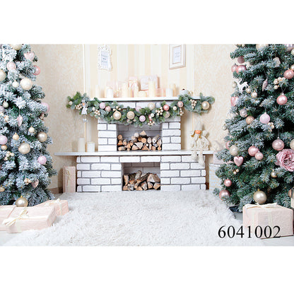 Christmas Tree Room Interior Photography Background Winter Fireplace Baby Holiday Party Home Decoration Photo Booth Backdrops
