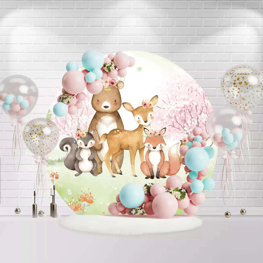 Animals Woodland Birthday Party Round Backdrop