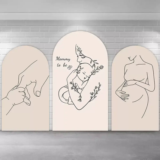 Beige-Pregnant-Woman-Silhouette-Baby-Shower-Arch-Backdrop-Cover