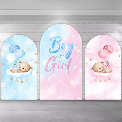 Boy or Girl Gender Reveal Party Arch Backdrop Cover Bear Balloons Pink Blue Newborn Baby Shower Photography Backgrounds