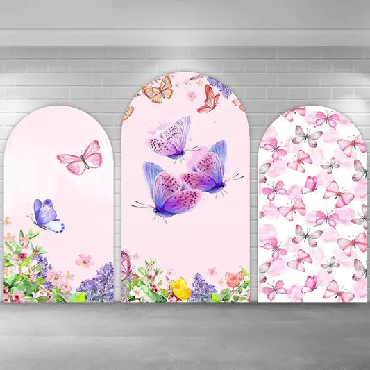 Pink Purple Flowers Arch Backdrop Cover