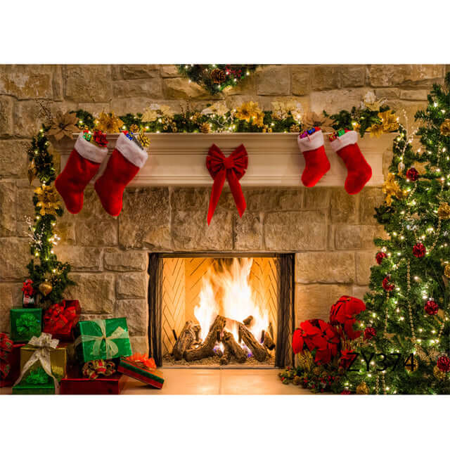 Fireplace Christmas Backdrop