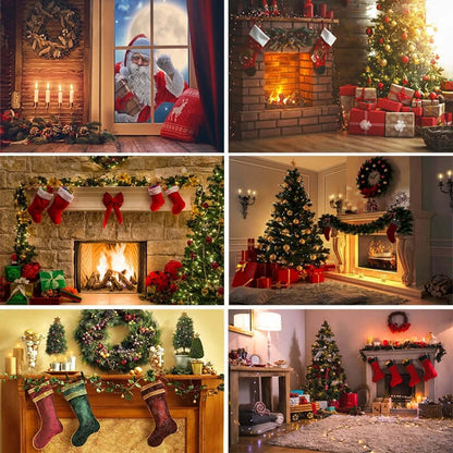 Christmas Backdrop Fireplace Tree Winter Window Baby Birthday Photography Background