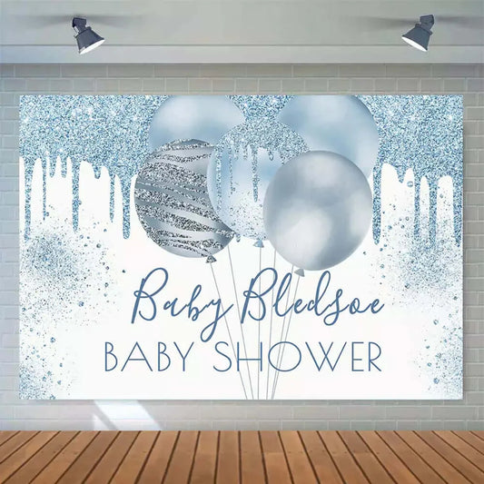 Glitter Slime Balloons Baby Blue Boys Baby Shower Backdrop