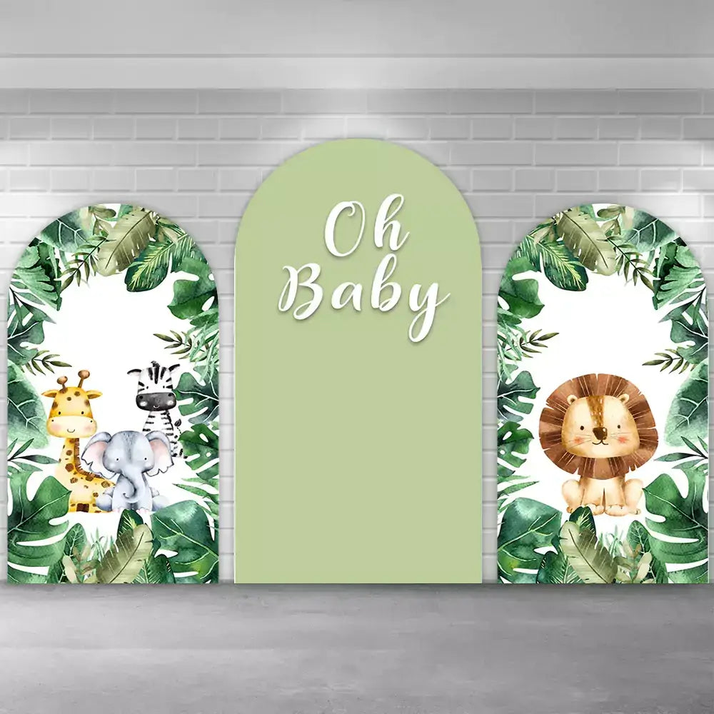 Green-Leaves-Animals-Kids-Wild-One-Safari-Jungle-Birthday-Party-Arch-Backdrop-Cover