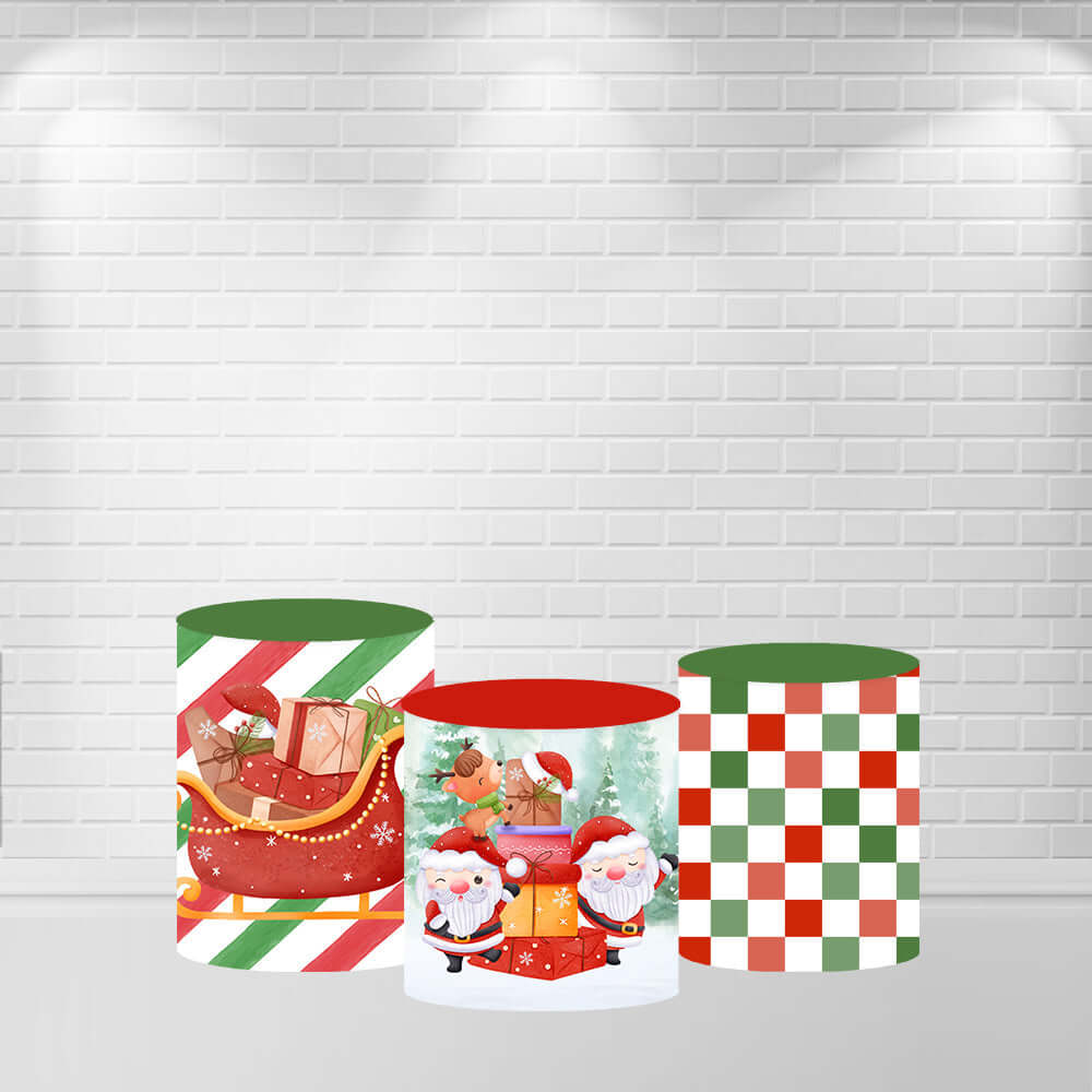 Three Santa Claus and Gifts Theme Plinth Covers