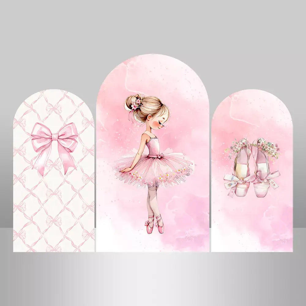 Pink Dance Ballerina Arch Backdrop Set Bow Ballet Shoes Girls Newborn Baby Shower 1st Birthday Party Backgrounds