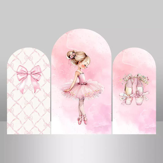 Pink Dance Ballerina Arch Backdrop Set Bow Ballet Shoes Girls Newborn Baby Shower 1st Birthday Party Backgrounds