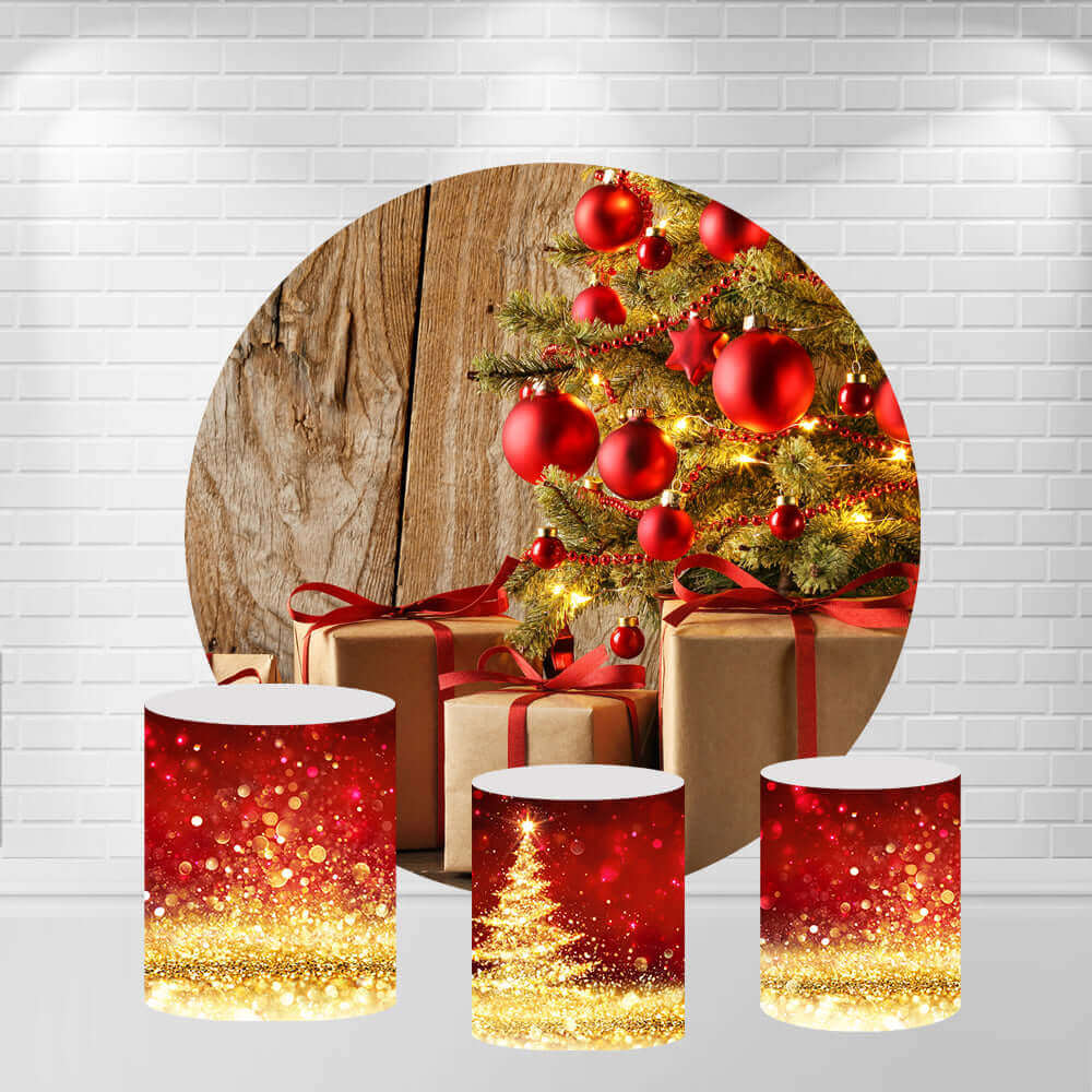 Merry Christmas Round Backdrop Cover With Matching Plinth Covers