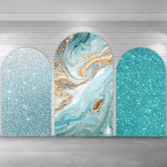 Turquoise Glitter Marle Style Arch Backdrop Cover for Adult Birthday Party Decor