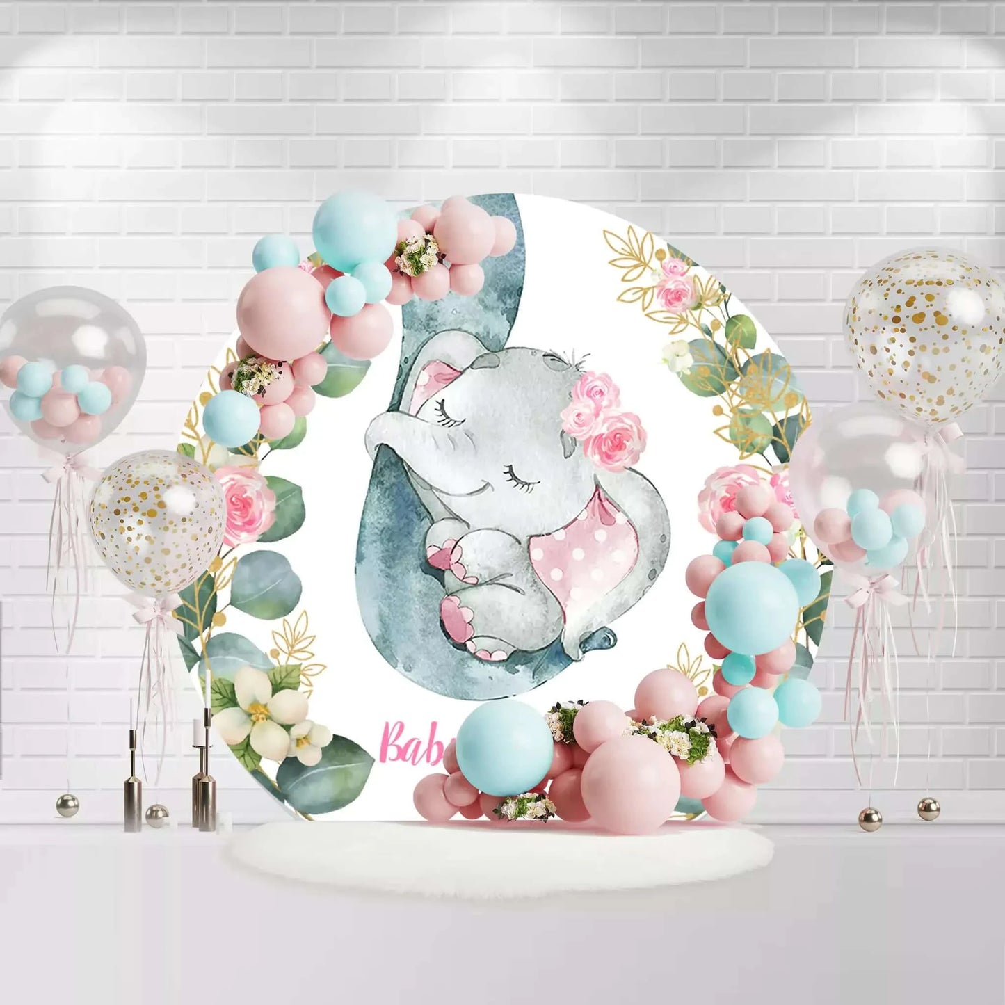 Baby Elephant Baby Shower Round Backdrop Cover