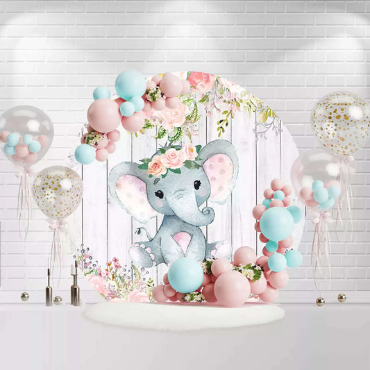 Baby Elephant Girls Baby Shower Round Circle Backdrop