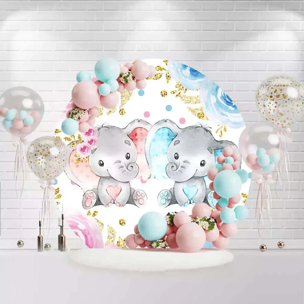 Baby Elephant Gender Reveal Party Circle Background