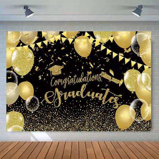 Black Gold Balloon Glitter Congratulation Graduation Graduate Photography Backdrop