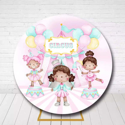 Balloons Pink Girls Circus Tent Birthday Party Round Backdrop Cover