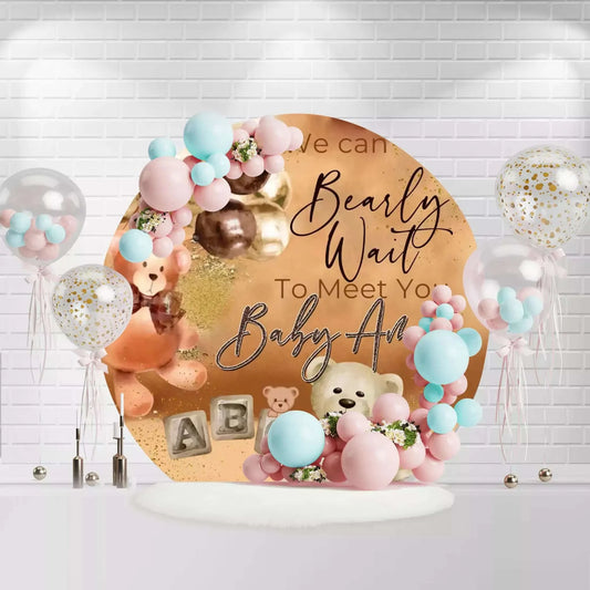 Bear Baby Shower Round Backdrop Cover