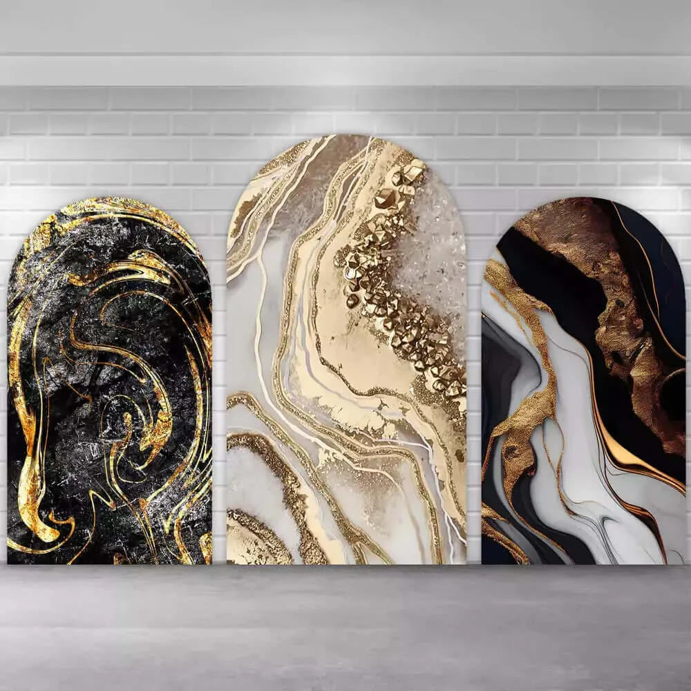 Black and Gold Marble Style Chiara Wall Arch Backdrop Covers