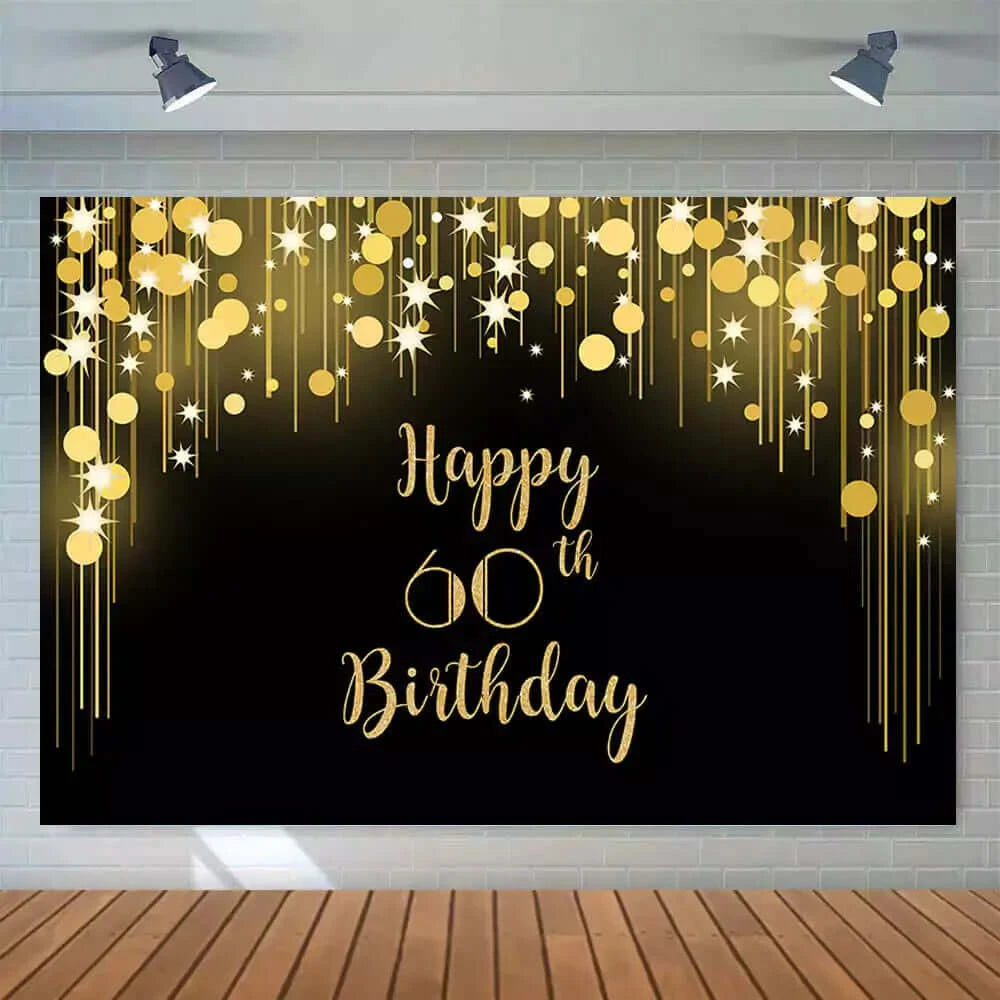 Black Glitter Gold Happy 60th Birthday Photography Background