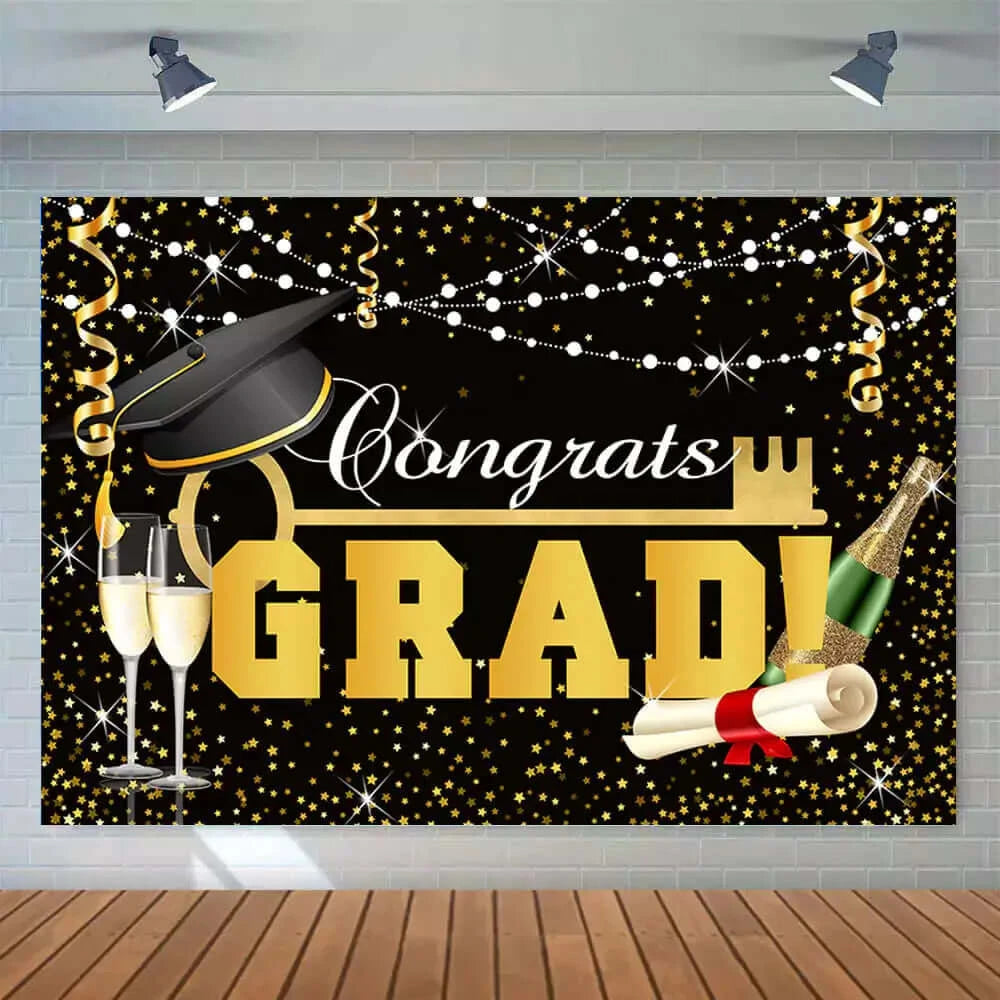 Glitter Little Stars Boken Black Gold Congratulation Graduation Party Backdrop For Photography