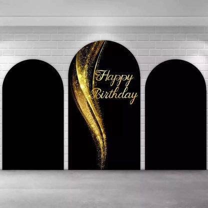 Black Gold Glitter Bokeh Adult Birthday Chiara Arch Backdrop Cover