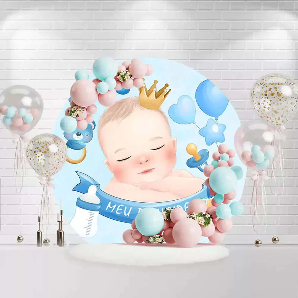 Stars Balloons Meu Principe Newborn 1st Birthday Party Circle Background