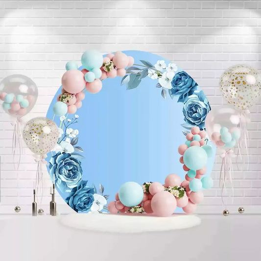 Elegant blue wedding backdrop with blue roses and white flowers for reception